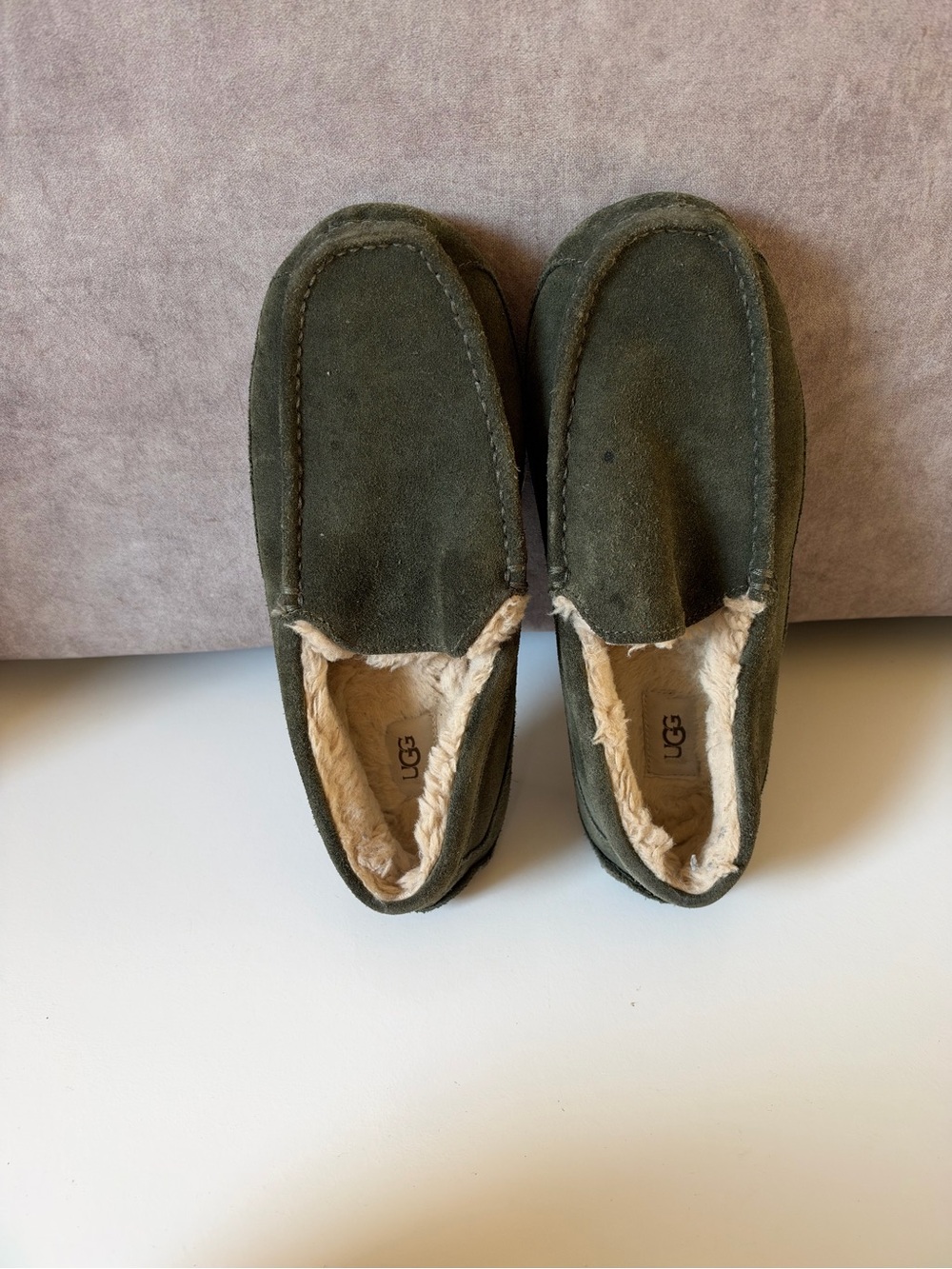 UGG Men's Olive Green Suede Slip-On Moccasin